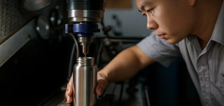 Precision machining of a stainless steel bottle component