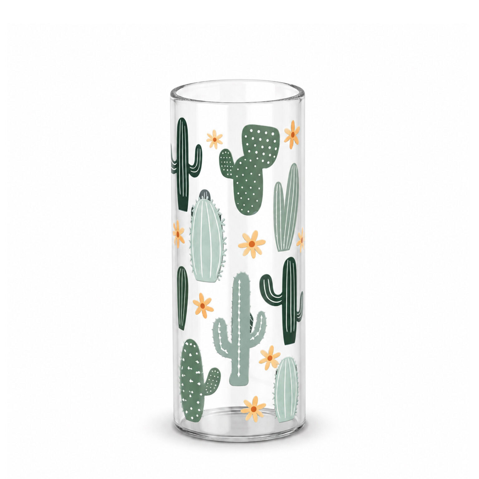 Custom glass tumbler with cactus printed design