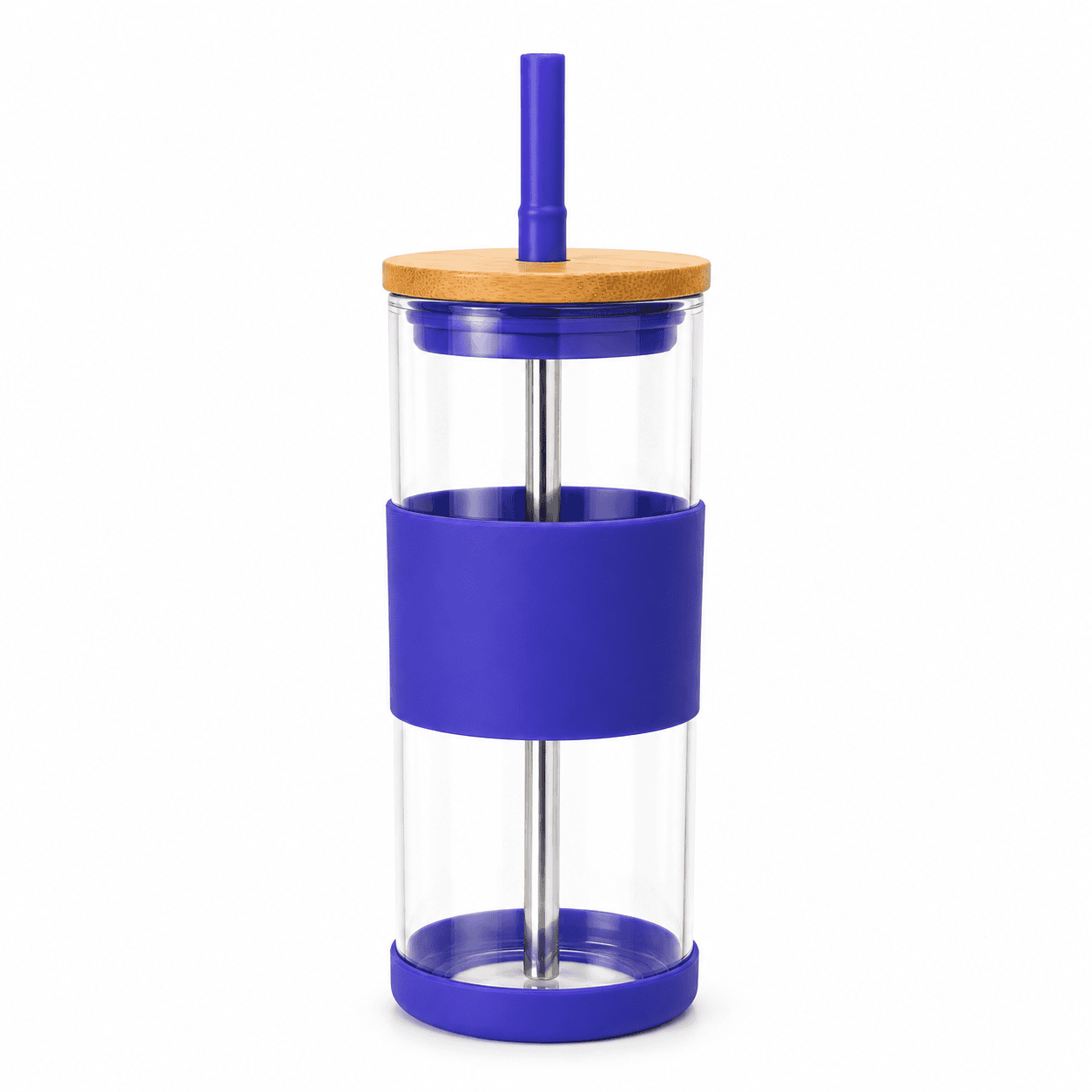 Wholesale glass tumbler with straw and silicone sleeve