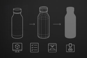 Blueprint-to-CAD-to-prototype cover image for a custom drinkware product development process.