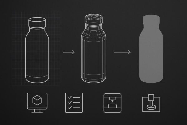 Blueprint-to-CAD-to-prototype cover image for a custom drinkware product development process.