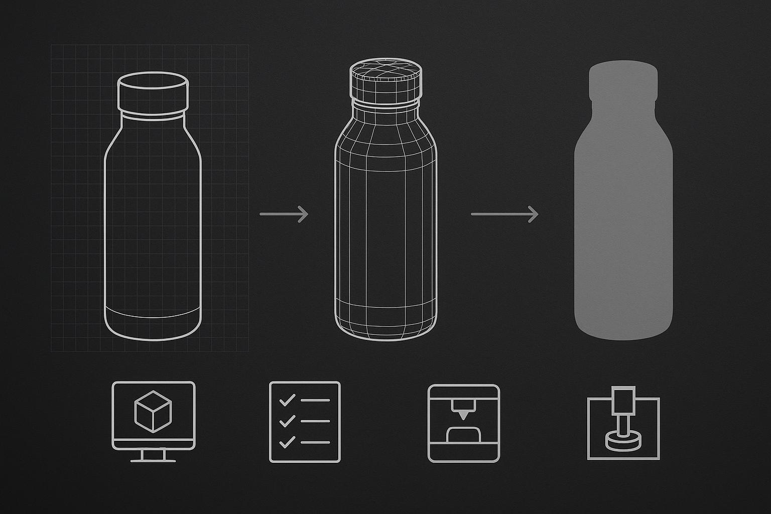 Blueprint-to-CAD-to-prototype cover image for a custom drinkware product development process.