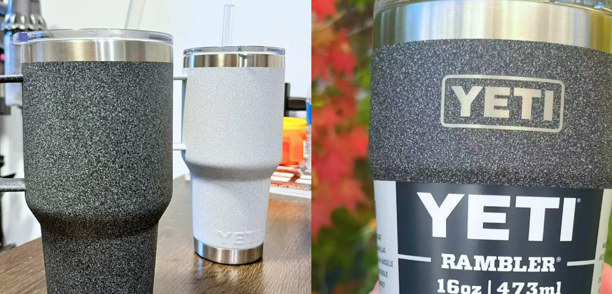 YETI Rambler style tumblers showcasing premium stone-textured powder coating, manufactured by Elengic drinkware factory in Wuyi