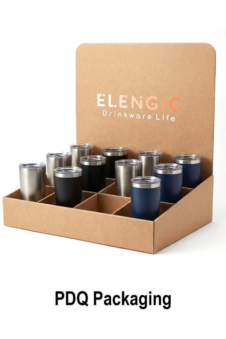 PDQ display packaging for custom tumbler retail projects
