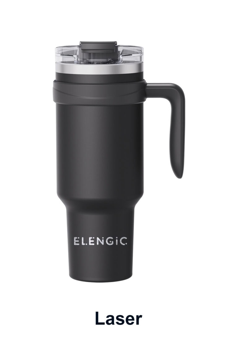 Laser engraved logo on custom stainless steel tumbler