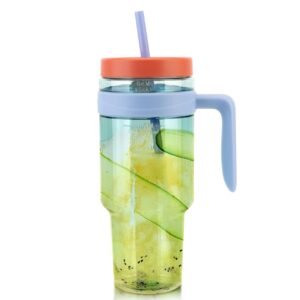 50oz Tritan Plastic Tumbler with Handle, Straw & Time Marker