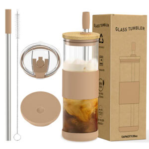 glass tumbler set with two lids and glass straws